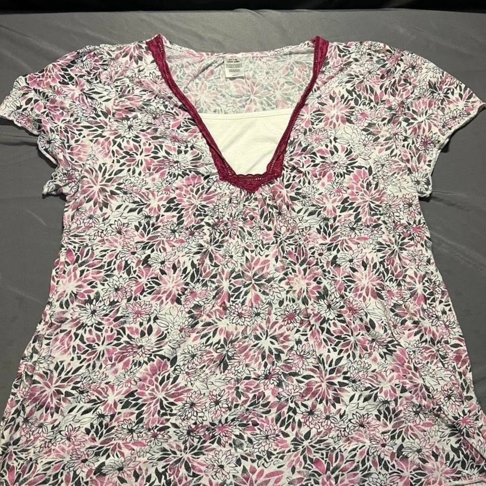 Faded Glory Womens 2X 18W-20W Floral V-Neck Layered Top Pink‎ White Polyester